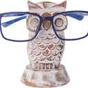Birthday Gifts for Women Wooden Owl Glasses Holder Night Stand Reading Eyeglass Spectacle Retainer Gifts for Adults Women Men Him Her Mom Dad Car (White)