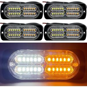 1224V 24LED Super Bright LED Emergency Strobe Lights Warning for Cars Trucks Vehicle SUV Caution Hazard Construction Waterproof Amber Strobe Bar with 32 Different Flashing 4PCS (White Amber)