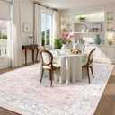 LIVEBOX Pink 9x12 Area Rug for Bedroom Girls, Boho Washable Rugs for Living Room Nursery, Non-Slip Indoor Soft Carpet Low-Pile Farmhouse Carpets for Dining Room Kids Playroom, Pink