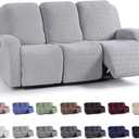 KinCam Recliner Covers, Stretch Reclining Chair Covers, Recliner Sofa Slipcovers Stripe Jacquard Recliner Couch Covers Furniture Protector Covers for Pet Kid (3 Seater, Silver Gray)