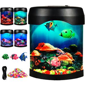 Fish lamp,Mini Aquarium Tank Decorative Lamp with 7 Color Changing,LED Aquarium Sensory Night Light with 3 Fake Moving Fish,Table Lamp for Home Office Desktop Decor,Gifts for Kids and Adults