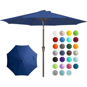 JEAREY 9FT Outdoor Patio Umbrella Outdoor Table Umbrella with Push Button Tilt and Crank, Market Umbrella 8 Sturdy Ribs UV Protection Waterproof for Garden, Deck, Backyard, Pool (Dark Blue)