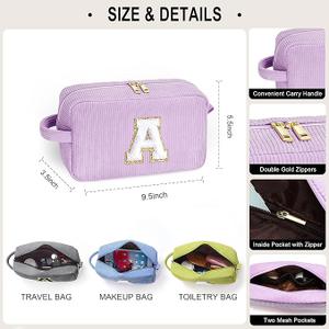 YOOLIFE Initial Travel Makeup Bag Cosmetic Bag - Teen Girl Gifts Trendy Stuff Friend Birthday Gifts for Women Teen Girl Kids (Purple)