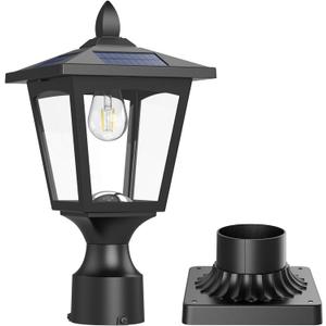 Solar Post Lights, 6000K Dusk to Dawn Solar Lamp Post Light with Pier Mount Base, Solar Post Lights Outdoor Waterproof for Garden Yard Landscape Pole Pillar, Outside Decorative Lamp(Cool White)