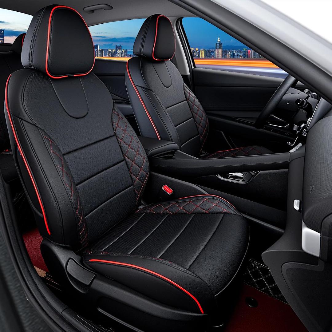 Elantra seat cover for Hyundai Elantra 2021 2022 2023 2024 2025 2026 N Line/Limited/Hybrid Limited 2021-2026 & SEL 2024-2026,Split Rear Seat W/Movable Headrests -Faux Leather-Black and red