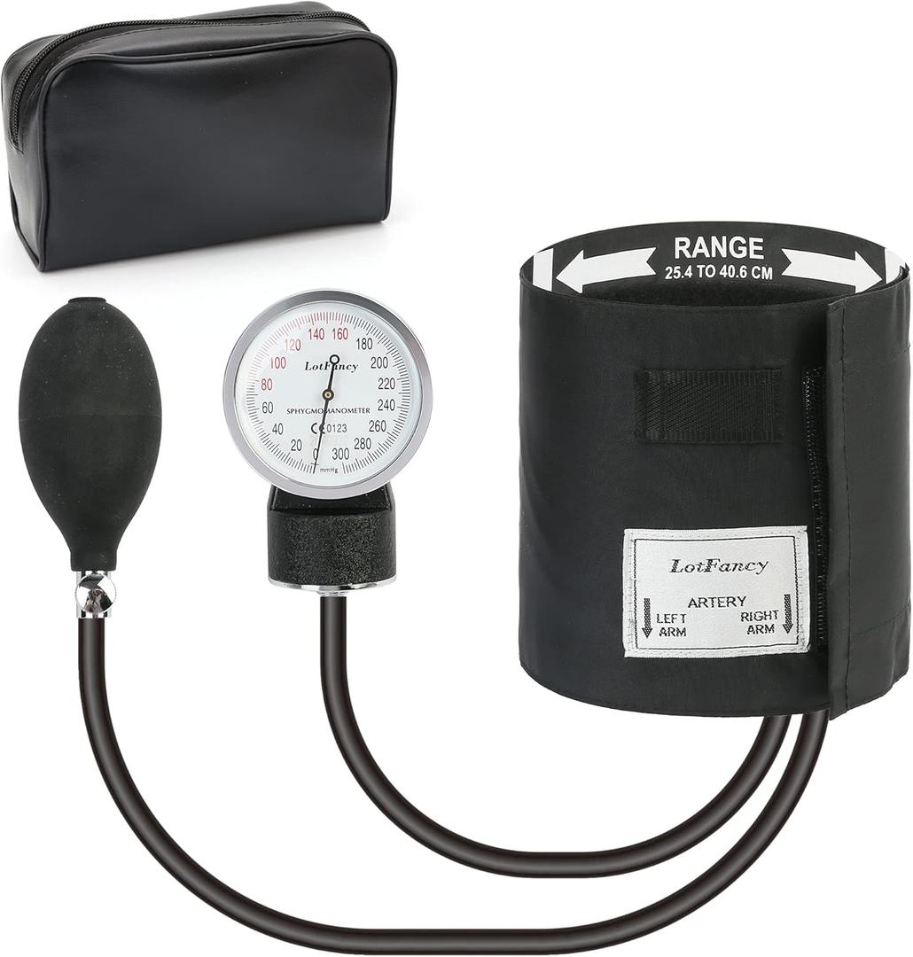 LotFancy Manual Blood Pressure Cuff Adult, Professional BP Cuff 10"-16", Standard Adult Size Sphygmomanometer with Carrying Case and Zero Calibration for Home Medical, Nursing Student, Doctor, Nurse (Black)
