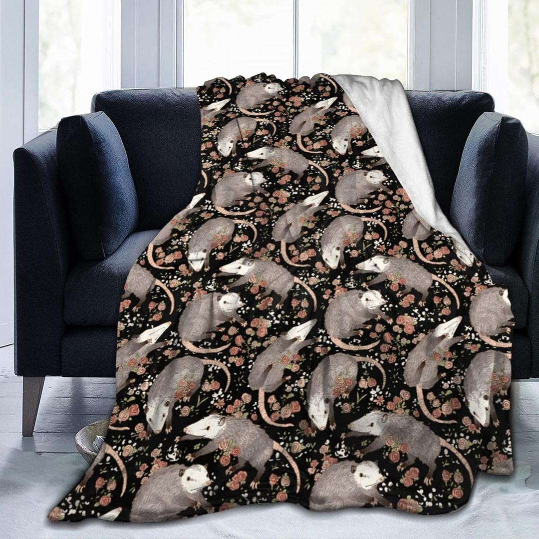 Possum Blanket - Black Throw for Women Men, Soft Stuffed Animal Design, Birthday Gift for Opossum Lovers, 50''x60''