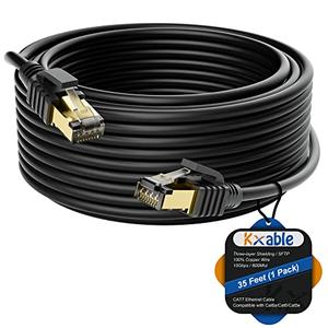 Cat 7 Ethernet Cable 35 Feet, Long High Speed Internet Cord, CAT7 RJ45 LAN Network Cable, Triple Shielding SFTP 10Gbps 600Mhz Patch Cable, Compatible with CAT6A CAT6 CAT5E CAT5 Cable