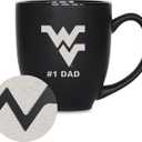Rico Industries NCAA #1 Dad 15oz Laser Engraved Matte Black Ceramic Bistro Mug - for Hot or Cold Drinks