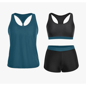 Yonique 3 Piece Athletic Tankini Swimsuits for Women with Shorts Swim Tank Tops with Sports Bra and Boyshorts Bathing Suits L