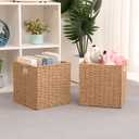 Foldable Wicker Storage Baskets,Paper Rope Square Storage Cubes,Wicker Basket for Organizing Shelves Living Room Bedroom Pantry, Set of 2 Baskets,11''x11''x11''