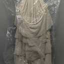 Juniors' Mini Glitter Lace Tiered Chiffon Dress W/Tie Neckline - Party, Homecoming or Special Occasion. (13, Champagne)