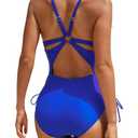 LAVANACE Women's One Piece Swimsuit Sexy V Neck Tummy Control Bathing Suits Back Cutout O Ring Swimwear S Sapphire Blue, XL