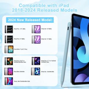 Pencil 2nd Generation for iPad 2018-2024 Released Model 8 Mins Fast Charge Stylus Pen Compatible with iPad Pro 11"/12.9"/M4, iPad Air 3/4/5/M2,iPad mini 7(A17 Pro)/6/5 Gen, iPad 10/9/8/7/6 Blue