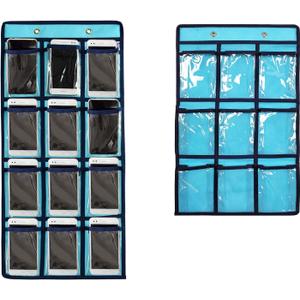 NIMES Hanging Closet Underwear Sock Jewelry Storage Over The Door Classroom Cell Phone Calculator Organizer Clear Pockets (BLUE-12 & 9 POCKETS PACK)