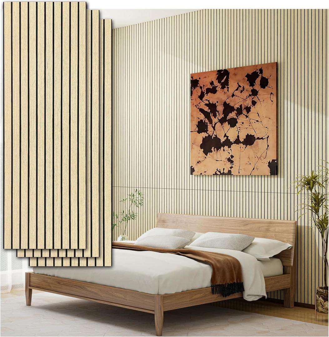 Peel and Stick Acoustic Wall Panels 8-Pack 43.3" * 11.8" 3D Wood Slat Sound Absorbing Panels for Home Theater, Office & Bedroom Easy DIY Installation, Oak Finish