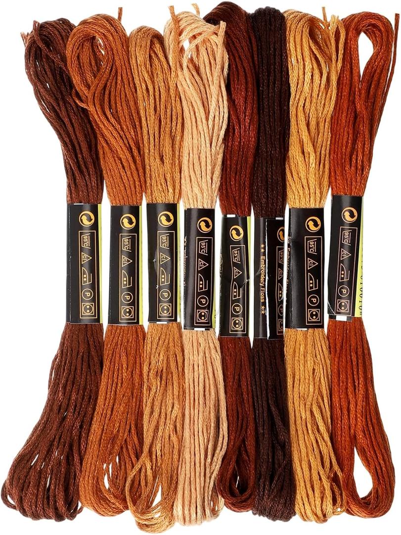 8 PCS Brown Embroidery Floss Thread Variegated Floss Friendship Bracelet String Threads Bulk Embroidery Thread Flosses Cross Stitch Threads for Jewelry Making Sewing Bracelet Stitching Knitting Craft