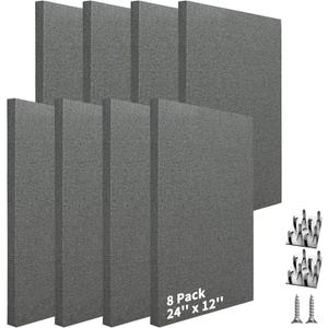 Art3dwallpanels 8 PCS Acoustic Panels, 24''x12'' Fabric Soundproof Wall Panels, Easy-Hook Mounting Sound Absorbing Panels for Studios, Office, Home Theater,Dark Grey