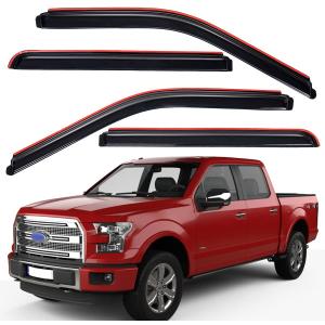 Lightronic Extra Durable Clip-on In-Channel Auto Vent Window Visor, Fits 2015-2025 Ford F-150, 2017-2025 F-150 Raptor, SuperCrew, UV Protection Rain Guard, Original Window Deflector, Dark Smoke, 4-Pcs