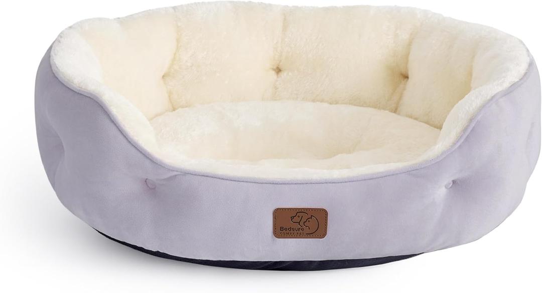 Bedsure Dog Beds for Small Dogs - Round Cat Beds for Indoor Cats, Washable Pet Bed for Puppy and Kitten with Slip-Resistant Bottom, 20 Inches, Misty Lilac | Azure Lilac Soft Plush Pet Bed,Dog Beds for Small Dogs for Puppy and Kittens,Anti-Slip Bottom,Easy to Clean