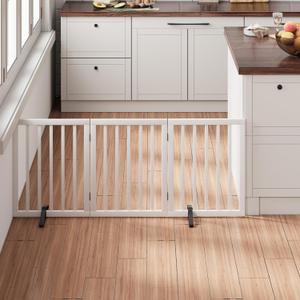 White 18-55" Wide Pet Gate, Bamboo Dog Gate for Stair, Foldable Dog Gates for Doorways House, Freestanding Pet Gates 24inches Tall, Doogie Puppy Gate Fences Indoor