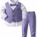 Boys 3Pcs Clothing Sets Long Sleeve Bowtie Shirts +Vest +Pants Casual Suit, 2T