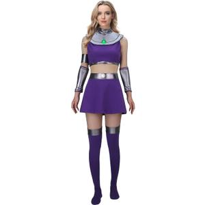 Womens Princess Koriandr Costume Halloween Cosplay Purple Top Skirt Collar with Stockings uniform Outfit (Purple, L)