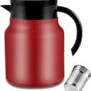 34Oz Thermal Coffee Carafe,Tea Pot 316 Stainless Steel, Double Wall Vacuum Coffee Carafe | Hot & Cold Retention | BPA Free (white)