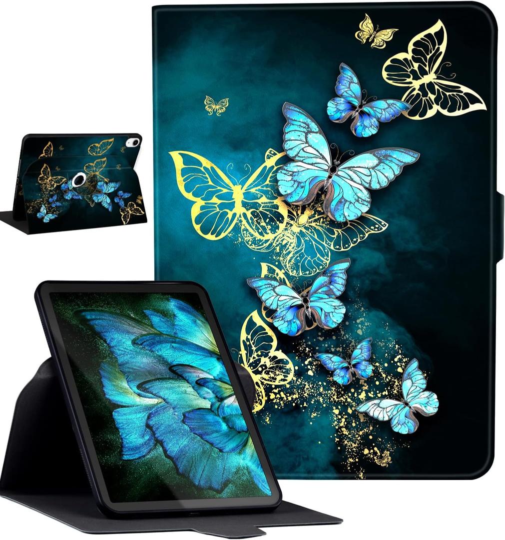 KUAELEN Rotating Slim Cover for iPad (A16) 11th Generation 11 Inch (2025), iPad 10th Gen 2022 10.9 Inch iPad 10 Case, for Apple iPad 10th Generation Case with Auto Sleep/Wake, Blue Butterflies