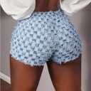 WDIRARA Women's Checkered Frayed Hem Mini Denim Shorts High Waisted Distressed Jean Shorts (Blue, XS)