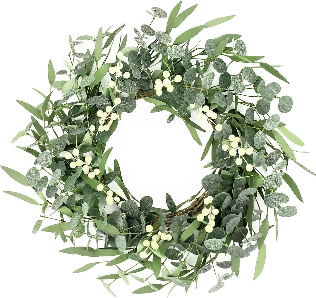 Pinkpum 20'' Eucalyptus Wreath for Front Door Porch Window Green Decor for Home Farmhouse Wall Spring Summer Fall Outdoor Indoor All Seasons