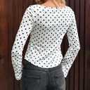 Women Y2k Polka Dot Bow Tie Front Split Hem Peplum Crop Tops Coquette Sweetheart V Neck Long Sleeve Fall Shirts (S)
