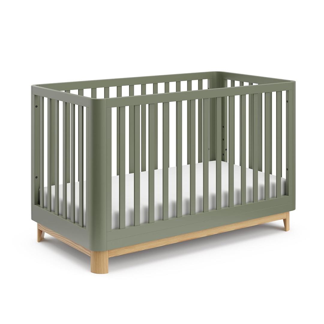 Storkcraft Santos Convertible Crib (Olive & Natural)  GREENGUARD Gold Certified, Fits Standard Crib Mattress, Converts to Toddler Bed and Daybed, 4 Adjustable Mattress Heights, Rounded Edges