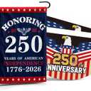 3Pcs 250 Anniversary USA Flag Set includes 1pc Double-Sided Linen 1776-2026 American Garden Flag 2pcs Patriotic Eagle Fan Flags Bunting for 4th of July Independence Day Decor, 12 x 18 Inch & 2 x 4 ft