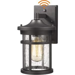 Dusk to Dawn Outdoor Wall Lighting Outdoor Wall Lantern with Sensor Exterior Wall Light Anti-Rust Porch Light Fixtures Wall Mount Waterproof Wall Sconce with Clear Seeded Glass for Garage Patio