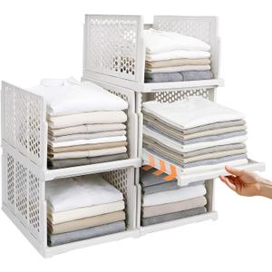 2026 Upgraded Closet Organizers and Storage, 5 Pack Pull-Out Wardrobe Bins, Smooth Sliding Stackable Closet Drawers, Reinforced Anti-Tipping Foldable Storage Containers for Bedroom Office