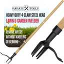 Papa's Tools Weeder - Stand Up Weed Puller Tool Made with Long Wooden Handle - Real Bamboo & 4-Claw Steel Head - Easily Remove Weeds Effortlessly Without The Need to Tug, Bend, Or Flex,