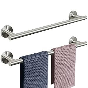 NearMoon Bath Towel Bar, Thicken Stainless Steel Shower Towel Rack Holder Wall Mounted for Bathroom, 24-lnch Overall Length-21-lnch Usable Hanging Space (2 Pack, Brushed Nickel)