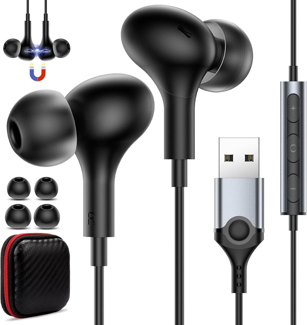 USB Headset with Microphone for PC Laptop,7.5ft USB A Headphones Earbuds for Computer with in-Line Control Noise Cancelling Lightweight Wired Computer Headphones for Dell/HP Zoom School Class,Black