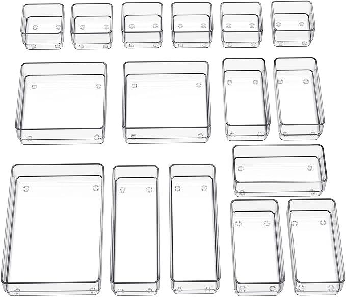 SMARTAKE 16-Piece Drawer Organizer with Non-Slip Silicone Pads, 5-Size Desk Storage Tray for Makeup, Jewelries, Utensils in Bedroom Dresser, Office and Kitchen, Clear
Amazon's Choice