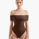 SUUKSESS Women Off the Shoulder Bodysuit Short Sleeve Strapless Thong Body suit XS