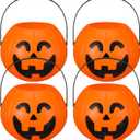 4 Pcs Plastic Pumpkin Buckets Trick or Treat Halloween Candy Baskets with Handle 6.7 x 5.1 Inches Plastic Pumpkin Large Portable Candy Basket for Halloween Trick or Treat Party Supplies