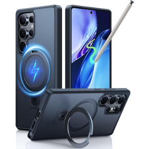 TORRAS Upgraded Magnetic & Stand for Samsung Galaxy S25 Ultra Case, [Fit for Magsafe] [12FT Mil-Grade Drop Protection] Shockproof Translucent Slim for Samsung Galaxy S25 Ultra Case, Black