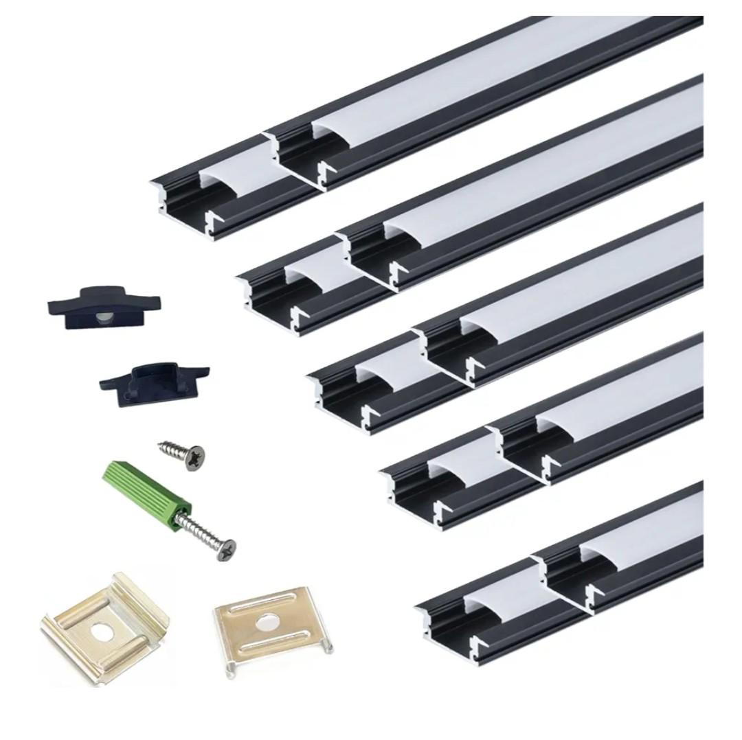 THMOOTHER Recessed LED Strip Black Channel Diffuser 10-Pack 6.56FT,23.5X7MM Tape Track with Flange,Flush Mounted Wardrobe Bookcase Wine Cabinet Wooden Furniture Groove Integrated Low Profile