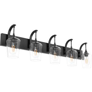 Ralbay Matte Black Bathroom Light Fixtures 5-Lights Industrial Black Vanity Lights Clear Glass Vintage Edison Matte Black Wall Mount Light Fixture for Bathroom (42.5 inch)