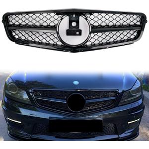 C Class Grill Front Grille for Mercedes Benz C250 C300 C350 2008 2009 2010 2011 2012 2013 2014, NOT Fit for C63 AMG Style Gloss Black