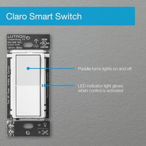 Lutron Claro Smart Light Switch for Caseta Lighting, for LED Lights, Fans, 5 Amp, Single-Pole/3-Way, Neutral Required, DVRF-5NS-BL, White