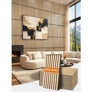 Upick Acoustic Wood Slat Wall Panels 24" x 12" Oak for Interior Decor - Sound Absorbing Accent Wall, Easy DIY Install, 20 Pack