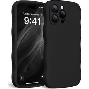 Magnetic for iPhone 15 Pro Max Case, [Full Camera Protection][Compatible with MagSafe] Cute Wave Frame Silicone Shockproof Protective Phone Case for iPhone 15 Pro Max 6.7",Black