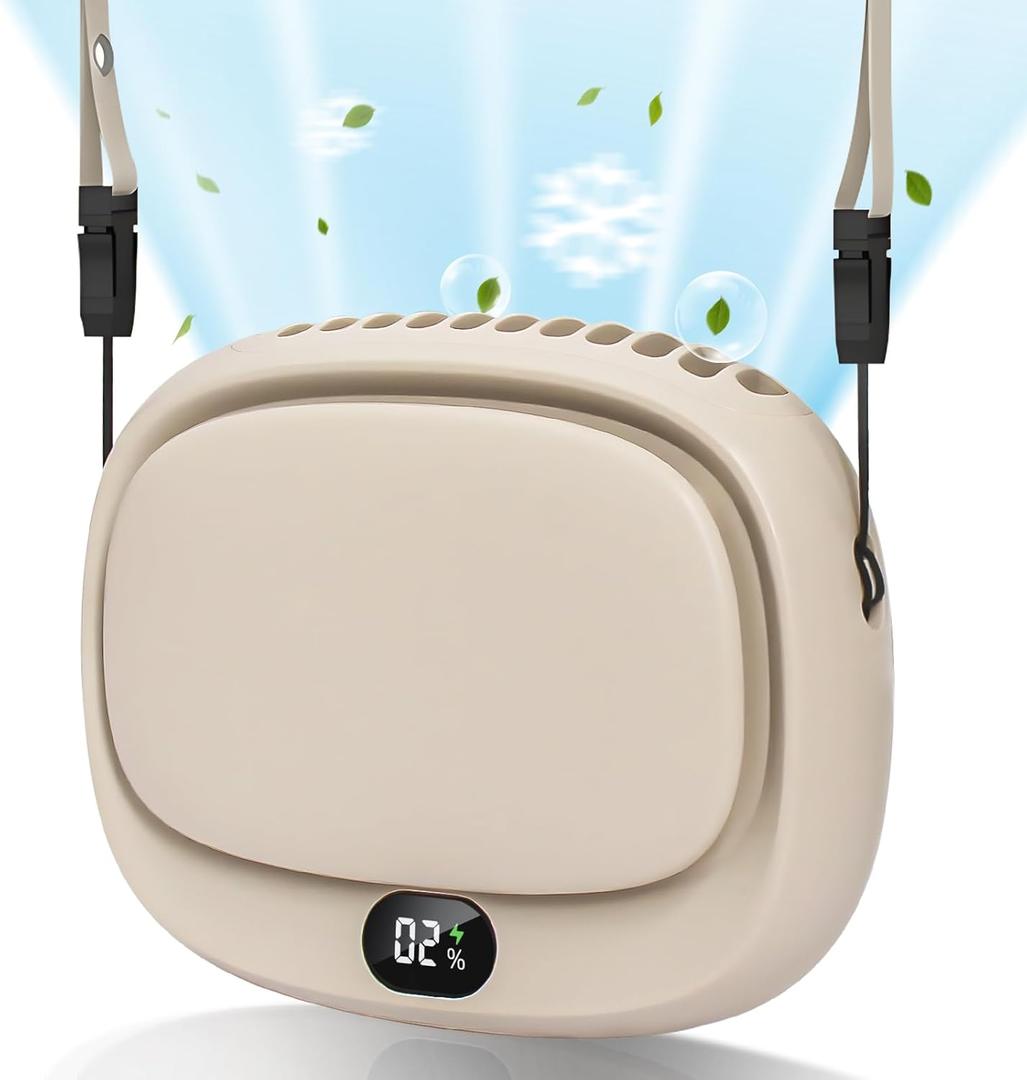 Portable Neck Fan, Handheld Mini Fan, Personal Fan USB Rechargeable, 5 Speed Adjustable, Hands Free Wearable Fan for Kids Woman Man Home Outdoor Travel Beige